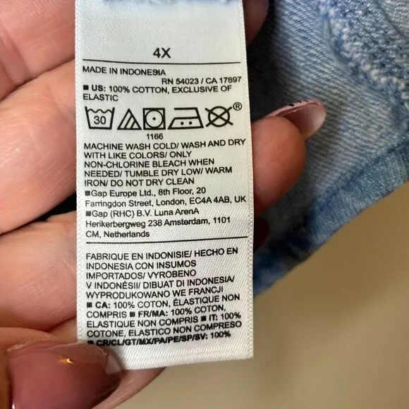 Old Navy Blouse Women's 4X Puff Sleeve Jean Ruffle Trimmed Poet Chambray Peasant - Picture 9 of 10